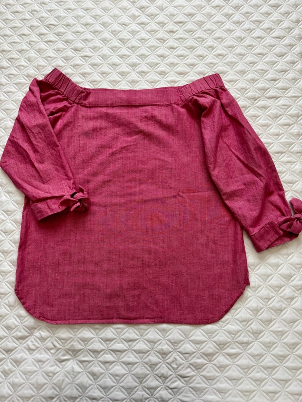 Banana Republic Factory Pink Chambray Button Down Back Off The Shoulder Top Sz S - Picture 1 of 15